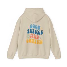 We produce the best quality designs for you like Good Things Are Coming Hoodie. Enjoy comfort and elegance.  Size: If you like a comfortable fit, you can increase your size selection by one size. If you're slim cut lover, please please make one size smaller. Wash Care Instruction: Please wash the product with cold water and turn inside out. Please do not dry at high temperature. Do not apply high pressure to the printing part while ironing on the product. If possible, iron the printing part on the baking sheet. Do not dry clean. A unisex heavy blend hooded sweatshirt is relaxation itself. The material is a thick blend of cotton and polyester. This makes for a plush, soft feel alongside warmth. It's also a great surface for printing. There are no side seams. A spacious kangaroo pocket hangs Mother Sayings, Positive Hoodie, Preppy Sweatshirts, Good Things Are Coming, Sweatshirt Aesthetic, Aesthetic Hoodie, Everything Happens For A Reason, Moms Club, Motivational Gifts