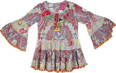 A statement kaftan dress, perfect as fairy dress or resort wear with bell sleeves and multicolor printed patterns.  The cotton dress has a nice flow to it, and the patterns are assembled against a pink backdrop. #tlb #Applique #Misses #vacationclothing #beachwrap #Floral #Printed #bohemianfashion #fairycoresummerdress #cottondress Multicolor Boho Print Dress For Beachwear, Multicolor Boho Beachwear Dress, Multicolor Long Sleeve Boho Hippie Dress, Multicolor Long Sleeve Boho Dress, Multicolor Boho Beachwear Dress For Spring, Multicolor Boho Dress For Spring Beachwear, Multicolor Print Long Sleeve Dress For Festival, Flowy Multicolor Cotton Boho Dress, Multicolor Long Sleeve Boho Dress With Boho Print