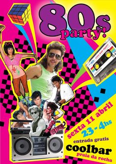 an advertisement for the 80's party featuring various people