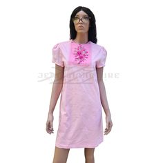 Rock this eye-catching shift dress will make you stand out in the crowd. Can be dressed up or down. Fabric: Non-stretch Material: Embroidered, cotton Style: Shift dress Color: Pink Sleeve: Short sleeve Sleeve style: Puff shoulder Length: Short (approximately knee) Neckline: Round neck Lining: Fully lined Waist Line: Natural Details: Button, Tulle lace Care: Instructions on label Made in USA NOTE: Pls, do refer to our size chart (your exact body measurements) for the best fit. Spring Fitted Tunic Dress, Fitted Tunic Dress For Spring, Fitted Tunic Mini Dress For Spring, Pink Cotton Shirt Dress For Summer, Fitted Cotton Short Sleeve Dress, Pink Cotton Midi Dress For Party, Cotton Mini Length Shirt Dress, Spring Embroidered Short Sleeve Dress For Daywear, Spring Cotton Shift Shirt Dress