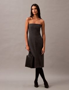 Brushed Wool Blend Strapless Dress The Shins, Strapless Bustier, Nyc Life, Dress Knee Length, Knee Length Dresses, Wool Blend, Strapless Dress, Knee Length, Calvin Klein