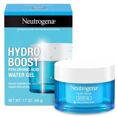 Neutrogena Hydro Boost Hyaluronic Acid Water Gel with signature fragrance instantly delivers deep, weightless hydration for refreshed, quenched, dewy skin. This ultra-lightweight gel instantly refreshes and cools skin, absorbing quickly for deep, long lasting hydration without feeling too heavy. Ideal for normal, oily and combination skin types, this lightweight formula is also suitable for acne-prone skin. Formulated with hyaluronic acid, a dermatologist recommended hydrator that binds to water Drugstore Moisturizer For Dry Skin, Cleanser Products, Neutrogena Hydro Boost Water Gel, Hydro Boost Water Gel, Beauty Maintenance, Water Gel Moisturizer, Gel Face Moisturizer, Hyaluronic Acid Moisturizer, Xmas Wishlist