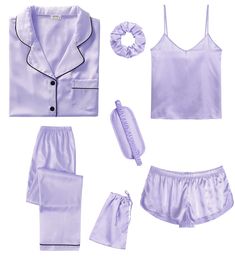 PRICES MAY VARY. 【Package Including】--- 7 Pcs Women Silk Satin Pajamas Set included: Camisole Top*1, Cute Shorts*1, Short Sleeve Shirt*1, Long Pant*1, Hair band*1, Eye mask*1, Pajamas Storage bag*1 【Premium Material】--- This women pajama set is made of high-quality satin(95% Polyester, 5% Spandex), which is very soft, lightweight, and comfortable. The whole pajamas set you can wear almost anywhere anytime is a casual and relaxing time, women silky pjs set is a must-have in your daily live. 【7Pcs Shorts Pjs, Womens Pj Sets, Bridal Sleepwear, Satin Pjs, Silk Pjs, Cute Pjs, Cute Pajama Sets, Pajamas Sets, Button Down Short Sleeve