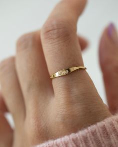 Dainty Gold Engraved Stackable Rings, Dainty Engraved Gold Stackable Rings, Dainty Adjustable Signet Ring For Anniversary, Adjustable Dainty Signet Ring For Anniversary, Dainty Gold Signet Ring For Promise, Dainty Adjustable Engraved Initial Ring, Dainty 14k Gold Personalized Initial Ring, Minimalist Personalized Signet Ring For Promise, Dainty Gold-plated Sterling Silver Engraved Ring