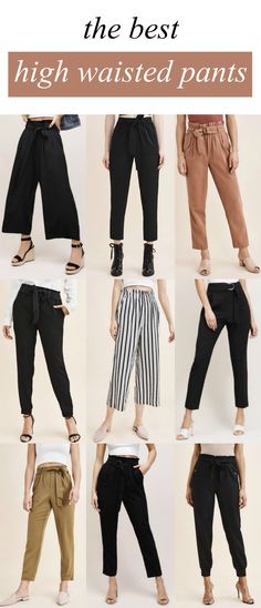 A roundup of the best affordable high waisted pants on the web! These trendy pants can be dressed up or down and worn with flats, boots, sandals or heels. Perfect for workwear, or brunch with the girls! #highwaistedpants #womenspants #widelegpants #flaredpants #skinnyjeans High Waisted Slacks Outfit, How To Style High Waisted Pants, High Waisted Pants Outfit Dressy, Types Of Pants For Women, Style High Waisted Pants, Celana Jogger Wanita, Flats Boots