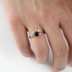 Ella Blue Sapphire Ring, Wedding rings by Jamie Park Jewelry Sapphire Promise Ring With Rose Cut Diamonds, Sapphire Diamond Ring With Rose Cut For Promise, Sapphire Rose Cut Diamond Proposal Ring, Sapphire Cluster Ring With Rose Cut Diamonds For Promise, Blue Sapphire Ring With Diamond Accents For Promise, Blue Diamond Ring With 14k Gold Accents, Promise Sapphire Diamond Ring, Modern Sapphire Ring With Rose Cut Diamonds, Blue Birthstone Ring With Rose Cut Diamonds For Wedding