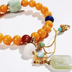 Jadeite Amber Bracelet Multicolor Hand-strung Jade Jewelry, Yellow Jade Round Jewelry, Yellow Round Jade Jewelry, Round Yellow Jade Jewelry, Bracelet Shop, Amber Bracelet, High Jewelry, Yellow Color, Ring Necklace