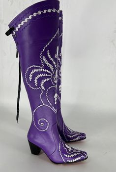 Over Knee High Boots, Made to Order, Suzani Boots, Embroidery Boots, Pointy Toe, Genuine Leather, Boots Addict, for Her, Cowboy Style - Etsy Purple Cowboy Boots, Over Knee High Boots, Embroidery Boots, Unique Boots, Purple Boots, Genuine Leather Boots, Colour Pattern, Purple Shoes, Cowboy Style