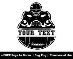 a football player holding a ball with the text, your text is free svg