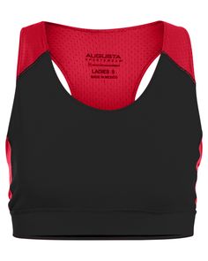 Ladies' All Sport Sports Bra - BLACK/ RED - 2XL | Augusta Sportswear Athletic Women's All Sport Sports Bra in Black/Red Size 2XL | Polyester/Spandex Blend Fitted Technical Activewear With Built-in Padding, Fitted Running Activewear With Built-in Padding, Black Activewear With Built-in Padding, Black Technical Activewear Athletic Fit, Technical Stretch Activewear With Built-in Padding, Black Stretch Sports Bra For Light Sports, Fitted Racerback Sports Bra, Black Sports Activewear With Built-in Padding, Nylon Sports Bra For Sports Events