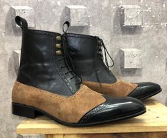 Two Tone Boots, Brown Suede Ankle Boots, Brogue Boots, Ankle Boots Men, High Ankle Boots, Blue Boots, Suede Leather Boots, Dress Boots, Stylish Boots