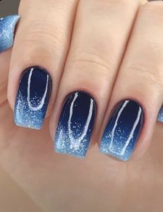 French Manicure With Navy Blue Wedding Nails, Blue Nails Ideas Ombre, Navy Blue Ombré Nails, Navy Blue Nails Ombre, Black And Blue Wedding Nails, Blue Nail Designs Ombre, Navy Blue Nails Acrylic Short Square, Aroura Borealis Nails, Midnight Blue Ombre Nails