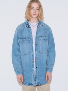 Editor's NotesCut from cotton, this denim trucker features casual mood with comfort silhouette. - Oversized fit- Dropped shoulder - Brushed texture- Snap button closure- Front chest pockets - Brand logo label on back Measurements(in.)1(S) / 2(M)- Shoulder: 24.8 / 25.59 in.- Chest: 27.55 / 28.34 in. - Sleeve length: 25.19 / 25.59 in.- Length: 28.34 / 28.74 in.*Model Info: Height 6' 1.2'' Composition & Care- 100% Cotton- Dry clean Designer- by V2 Spring Denim Shacket In Relaxed Fit, Denim Washed Relaxed Fit Shacket, Relaxed Fit Washed Blue Outerwear With Flap Pockets, Oversized Light Wash Denim Shacket, Relaxed Fit Recycled Denim Jacket With Pockets, Washed Denim Shacket In Relaxed Fit, Light Wash Relaxed Fit Recycled Denim Jacket, Relaxed Fit Light Wash Recycled Denim Jacket, Relaxed Fit Medium Wash Recycled Denim Jacket