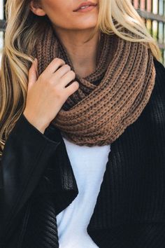 - Infinity Scarf- Chunky Braided Knit- Mocha- 100% Acrylic- Dimensions 26" x 12" Chunky Infinity Scarves, Crochet Braid Styles, Crochet Infinity Scarf, Designer Scarves, Chunky Crochet, Crochet Braids, Braid Styles, Infinity Scarf, Winter Season