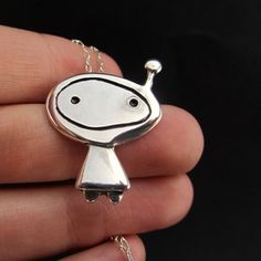 Orbit Girl Necklace - Sterling Silver Alien Pendant - Astronaut Pendant Playful Silver Jewelry For Friendship, Fun Silver Jewelry For Friendship, Nickel-free Sterling Silver Fun Jewelry, Fun Sterling Silver Jewelry In Silver, Fun Sterling Silver Jewelry In Silver Color, Handmade Fun Sterling Silver Jewelry, Playful Handmade Silver Jewelry, Fun Silver Jewelry For Birthday, Handmade Playful Sterling Silver Jewelry