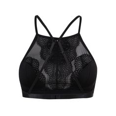 Material: Spandex, Polyester • Style: One-Piece, Sexy • Decoration: Lace • Type: Bras, Wire Free, Floral, Back Closure, Adjusted-Straps • Cup Shape: Full Cup Black Crop Top With Built-in Bra For Evening, Chic Black Halter Top With Strappy Back, Chic Black Strappy Back Halter Top, Elegant Fitted Top With Strappy Back, Elegant Halter Top With Straps For Night Out, Fitted Bra With Straps, Black Bra For Club, Black Stretch T-back Crop Top, Fitted Bra With Strappy Back