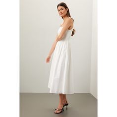 Off-white (67% Rayon, 26% Nylon, 7% Spandex). Casual dress. Sleeveless. Square neck. Side zipper closure. 48" from shoulder to hemline. Imported. White A-line Midi Dress With Fitted Bodice, White Fitted Lined Maxi Dress, White Fitted Bodice Sundress, White A-line Midi Dress Fit And Flare, White A-line Fit And Flare Midi Dress, White Knee-length Fit And Flare Midi Dress, White Fitted Knee-length Sundress, Chic White Sleeveless Dress With Fitted Bodice, White A-line Sleeveless Dress For Day Out