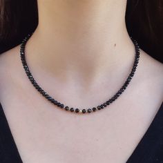 High Quality Sparkling 16” Inches Black Tourmaline Rondelles Chocker Necklace. Genuine Faceted Black Tourmaline Beads With 14k Yellow Gold Filled Beads. Can Be Worn Alone For The Minimalist Look Or Layered With Other Necklaces 4mm Black Tourmaline Faceted Beads 14k Gold Filled 6mm Spring Ring Clasp And Beads. Elegant Black Spinel Beaded Necklace, Elegant Round Black Crystal Necklace, Elegant Black Round Crystal Necklace, Elegant Black Single Strand Crystal Necklace, Black Gemstone Necklaces With Round Beads, Black Rondelle Beaded Necklaces, Black Beaded Rondelle Jewelry, Black Faceted Round Necklace, Faceted Black Spinel Necklace