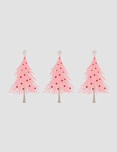 three pink christmas trees on a gray background