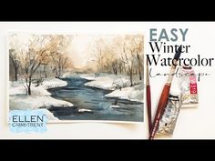 an easy winter watercolor landscape is shown