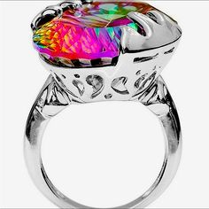 Women’s Silver Oval Solitaire Ring Large Raised Mystic Rainbow Oval Solitaire Nwt Oval Solitaire Ring, Fancy Jewelry, Womens Jewelry Rings, Solitaire Ring, Silver Ring, Opal, Silver Rings, Women Jewelry, Rainbow