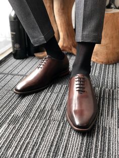 Step into timeless elegance with MSW Handmade Calfskin Leather Shoes. The sharpest dress shoe you'll ever own. Our wholecut oxford has a sleek profile that is guaranteed to turn heads. Crafted from genuine calfskin leather, these shoes blend luxury with comfort. The Fully Grain Leather Insole provide cushioning and support, while the Elegant 5 Eyelet design ensures a secure fit. Choose from a range of classic colors and various sizes to match your style. Meticulously Hand Polished and available Wholecut Oxford, Italian Shoes For Men, Brown Oxford Shoes, Blazers Shoes, Brown Oxfords, Italian Shoes, Dress Shoe, Leather Shoes, Calf Skin