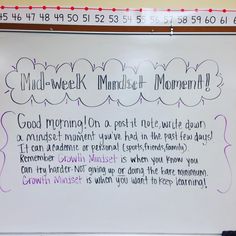 a whiteboard with writing on it in front of a classroom room wall that says mud - week munchish moment?