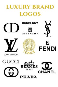 the logos for luxury brands are shown in black and white