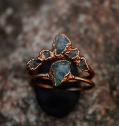 Luxury Nature-inspired Electroformed Jewelry, Pyrite Engagement Ring, Raw Stone Engagement Rings, Raw Aquamarine, Cute Engagement Rings, Raw Stone Ring, Future Engagement Rings, Copper Ring, Jewelry Picture