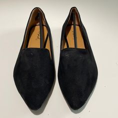 Brand New; Never Worn What Looks Like To Be A Few Scratches On The Top Shoes As Shown In Picture. Black Pointed Toe Slip-ons For Work, Casual Black Pointed Toe Slip-ons, Black Pointed Toe Flats For Office In Fall, Black Slip-on Flats, Casual Black Almond Toe Flats, Casual Black Flats For Office, Casual Black Office Flats, Black Slip-on Loafers With Pointed Toe, Black Pointed Toe Slip-on Loafers