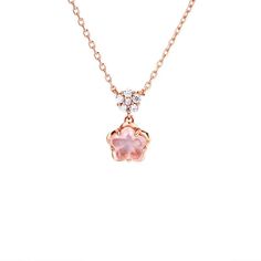 925 Silver Gold Vermeil Natural Rose Quartz Sakura Necklace | TB1282 Rose Gold Clavicle Chain Flower Pendant Necklace, Rose Gold Pendant Flower Necklace With Clavicle Chain, Rose Gold Flower Pendant Necklace With Clavicle Chain, Delicate Pink Gold Jewelry With Gemstone, Rose Gold Sterling Silver Pendant Crystal Necklace, Elegant Rose Gold Crystal Necklace With Delicate Chain, Rose Gold Flower-shaped Clavicle Chain Jewelry, Rose Gold Flower Shaped Clavicle Chain Jewelry, Delicate Pink Gold Pendant Jewelry