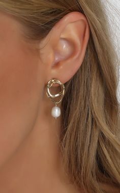 Flora Double Hoop Drop Earring in Gold And Pearl Thigh Split Dress, Wide Leg Jeans Shoes, Two Piercings, Split Dress Thigh, Formal Earrings, Bachelorette Dress, Sparkle Dress, Long Sleeve Knit Dress, Split Dress