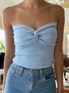 Blue Twisted knit Top – Juniper Twisted Front Top, Twist Top Pattern, Twist Tube Top, Knit Y2k, Blue Tube Top, Tube Top Outfits, Y2k Tank, Corset Tops, Preppy Clothes