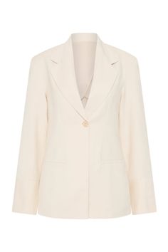 A tailored blazer with a single button closure, crafted from a Linen blend fabrication in a neutral hue. With classic detailing and stitching, style with the matching Soleil Trouser for a refined yet relaxed approach to suiting. Business Cream Blazer With Double Button Closure, Cream Business Blazer With Double Button Closure, Cream Double Button Blazer For Business, Cream Blazer With Double Button Closure For Business, Cream Blazer With Double Button And Notch Lapel, Spring Office Blazer With Structured Boning, Cream Single Breasted Blazer With Notch Lapel, Business Blazer With Concealed Placket In Beige, Cream Single Breasted Blazer With Suit Collar