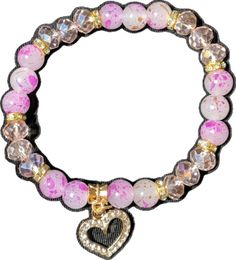 Pink Charm Bracelet With Colorful Round Beads, Pink Crystal Bracelet With 8mm Beads For Party, Elegant Pink Heart Beaded Bracelets, Elegant Pink Heart-shaped Beaded Bracelets, Elegant Pink Beaded Bracelets With Heart Beads, Trendy Pink Bracelet With Faceted Beads, Trendy Pink Stretch Bracelet With Faceted Beads, Pink Charm Bracelet With Round Beads For Parties, Adjustable Pink Charm Bracelet With 8mm Beads