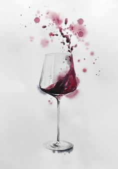 a painting of a wine glass with red liquid splashing out of it