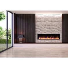 a modern fireplace in the middle of a room