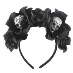 PRICES MAY VARY. Headbands for women black was made of good quality plastic and cloth,is durable and won't hook your hair.gothic hairband looks great in the Halloween and makes you stand out at the Party. Halloween flower crown headband was designed to be comfortable ,easy to wear, universal size fits women!Black Rose hair band veil make you look charming and mysterious. Skull rose hairhoops headband can go with everything in your halloween costume,will create a beautiful hairstyle.Long-term ret Black Flower Crown, Rose Veil, Gothic Flowers, Flower Crown Hairstyle, Hair Clasp, Flower Crown Headband, Halloween Headband, Black Headband, Handmade Hair Accessories