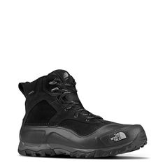 Snow-covered terrains will be easy to tread in these men's The North Face Snowfuse Lace-Up TNF black winter boots. Built using BLC-compliant leather upper with a waterproof construction, these cold weather boots have a round toe and secure lace-up closure. Features include a convenient pull tab at rear, padded collar and tongue, soft fabric lining, 200g Heatseeker Eco insulation made of 100% recycled polyester fiber, foam insole, injection-molded EVA midsole, nylon shank for enhanced stability, The North Face Shoes, Black Winter Boots, North Face Shoes, Cold Weather Boots, Weather Boots, Womens Rain Boots, Waterproof Winter Boots, Winter Outerwear, Winter Snow Boots