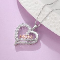 Custom Heart Necklace with Clear CZ Cubic Zirconia Paved Pendant - Black Diamonds New York Creative Mother's Day Gifts, Heart Shaped Pendant Necklace, Pave Pendant, Mothers Necklace, Mom Necklace, Heart Shape Pendant, Copper Necklace, Diamond Pendant Necklace, Heart Jewelry