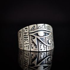 "Another work of art coming out of our workshop ... And here's the story: Horus is known as the sky and protector god in Egyptian mythology. His left eye, which he lost while fighting his uncle Set, is also known as the \"Eye of Heru\" or \"Eye of Wadjet\". This symbol represents protection, health and power. In Egypt, the eye of Horus symbol is used as a protective amulet and is believed to protect against evil energies. It is also often seen on the crowns of pharaohs and in temples. The produc Left Eye Of Horus, Protective Amulet, Tarnished Silver Jewelry, The Eye Of Horus, Egyptian Temple, Left Eye, Egyptian Mythology, Ancient Mysteries, Eye Of Horus