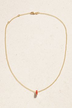 Foundrae's 18'' necklace is strung with an enameled bead that spells out ' Fuerza ' - which translates to 'Strength' - and has a carefully carved heart at its center. It's handmade from 18-karat gold and can be stacked with more of the sentimental charms, depending on what you want to hold close to you that day. The 18-inch chain can be adjusted between a variety of lengths. Classic Necklace With Delicate Chain And Heart Pendant, Fine Jewelry Pendant Necklace With Single Strand, Fine Jewelry Single Strand Pendant Necklace, Gold Diamond Heart Pendant Necklace With Delicate Chain, Gold Diamond Heart Pendant With Delicate Chain, Fine Jewelry Initial Necklace With Cable Chain As Gift, Gold Birthstone Necklace With Cable Chain For Gift, Gold Single Strand Heart Necklace, Gold Heart-shaped Single Strand Necklace