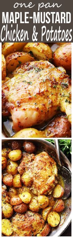 one pan maple - mustard chicken and potatoes is an easy dinner that's ready in under 30 minutes