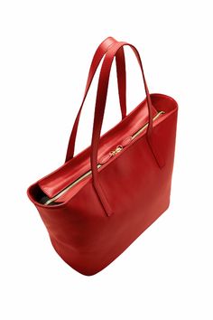 Zip Andrea Leather Tote - Campos Bags Versatile Red Bags With Zipper Pocket, Versatile Red Shoulder Bag For Office, Red Double Handle Shoulder Bag With Zipper Pocket, Versatile Red Satchel In Tote Shape, Versatile Red Tote Satchel, Modern Red Satchel Tote, Modern Red Tote Satchel, Modern Red Bag With Zipper Pocket, Red Shopping Bag With Zipper Pocket