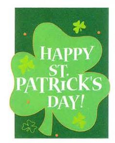 happy st patrick's day greeting card with shamrocks on the front and green background