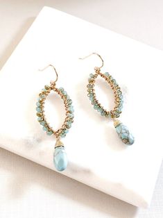 Elegant Turquoise Chandelier Earrings With Round Beads, Elegant Turquoise Chandelier Earrings, Turquoise Teardrop Beaded Earrings For Gifts, Turquoise Teardrop Beaded Earrings As Gift, Turquoise Wire Wrapped Beaded Earrings, Turquoise Beaded Chandelier Earrings As Gift, Turquoise Wire Wrapped Hoop Earrings Gift, Turquoise Beaded Chandelier Earrings For Gift, Turquoise Wire Wrapped Teardrop Dangle Earrings