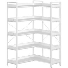 a white shelving unit with four shelves