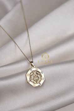 "ABOUT PRODUCT This is Real 14k Solid Gold Gemini Zodiac Necklacebeautifully designed and hand crafted with our associates to make this a special gift for your loved ones. Knowing the value of our customers, We prepare each piece with extra care and attention.  ITEM DETAILS Material: 14K Gold Approx:  2,90 gram with the chain, 2 gram Only  Pendant Available colors: Gold, Rose Gold, White Gold Available Sizes: 14\" to 20\" ✪ 14k Solid Gold ( Certification will be included with your order ) ✪Avail Zodiac Sign Jewelry, Gemini Zodiac Sign, Gemini Birthday, Horoscope Necklace, Cute Gifts For Her, Zierlicher Ring, Zodiac Signs Gemini, Stacked Necklaces, Solid Gold Necklace