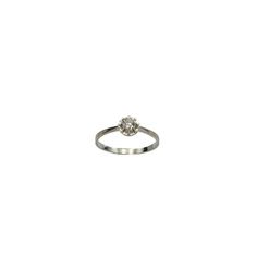 Antique engagement ring made of 0.750 white gold  Made in France in the early 20th century.  The classic, delicate shape of the ring with a diamond embedded in an openwork crown makes it timeless and makes it current in style.  High-quality diamond color/clarity I/SI1  Ring size 26 (66)  Item weight: 2.57 cm Delicate Silver Diamond Ring With Prong Setting, Delicate Silver Rings With Single Cut Diamonds, Delicate White Gold Diamond Ring With Single Cut Diamonds, Delicate White Gold Diamond Ring For Formal Occasions, Delicate White Gold Diamond Cut Ring, Delicate Silver Diamond Ring With Single Cut Diamonds, Formal Silver Dainty Diamond Ring, Delicate Silver Diamond Ring For Formal Occasions, Dainty Formal Diamond Ring With Center Stone