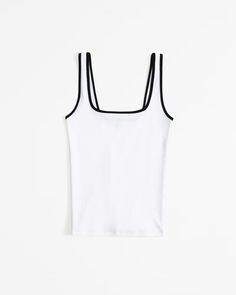 Women's Essential Tuckable Squareneck Rib Tank | Women's Tops | Abercrombie.com Active Swimwear, Floral Long Sleeve Shirt, Rib Fabric, Women Essentials, Striped Crop Top, Floral Crop Tops, Fitted Skirt, Polo Dress, Black & White